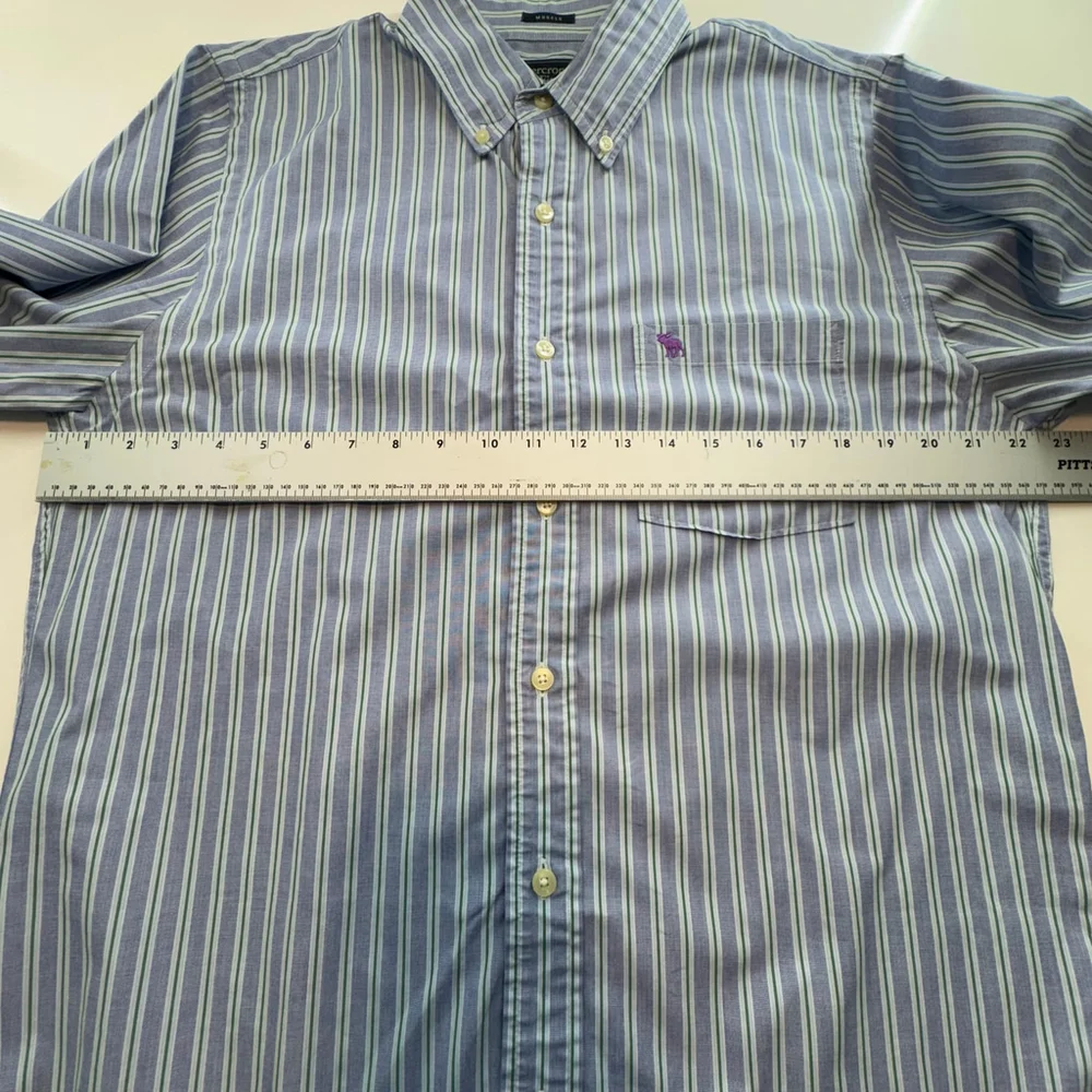 Abercrombie & Fitch Men's Long Sleeve Shirt Muscle Fit Blue Striped Cotton XL